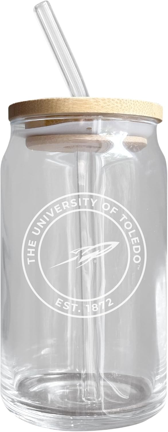 Vaso de Vidrio NCAA 12 oz con Tapa y Sorbete