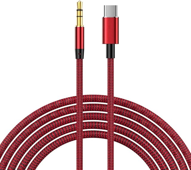 MLTRA Type USB c to 3.5mm Jack Aux Cable USB C Car Converter Speaker Headphone Audio Splitter Adapter for Samsung S20 S10 Huawei P30 P20 (Red)