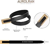 Vista 437 de Cinturón de cuero clásico con hebilla de metal para mujer con vestido de jeans Aah-negro-clásico