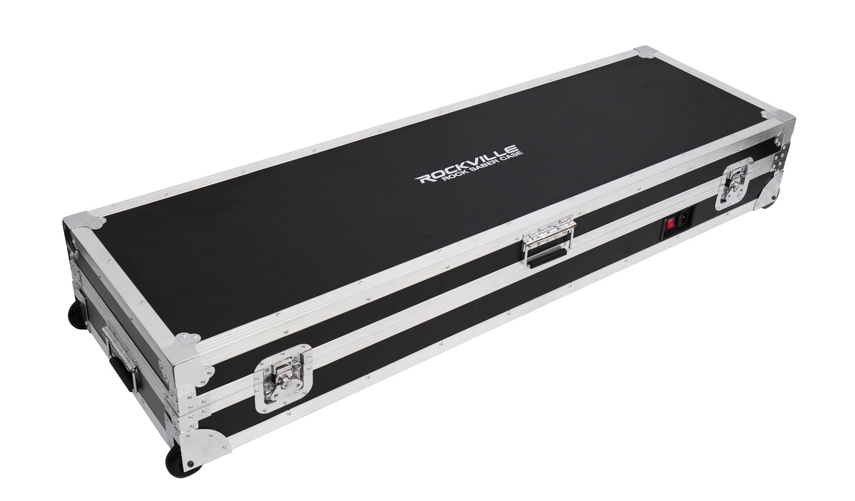 Rockville SABER CHARGING CASE Travel Flight Case for (8) ROCK SABER Lights, Stackable Design, Built-in Charging, Durable Wheels, Perfect for Mobile DJs and Event Planners