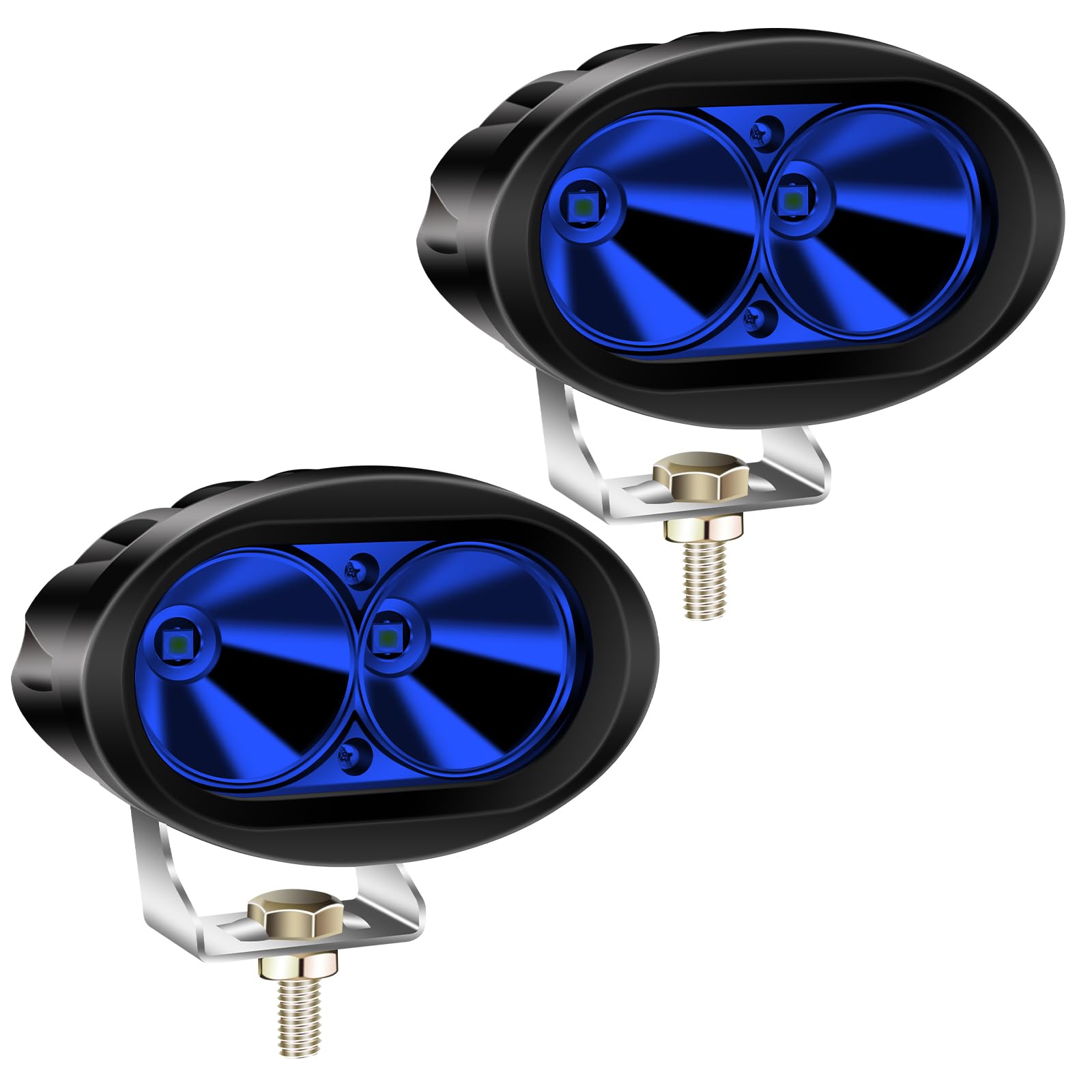 Phare Additionnel Moto LED Bleu 20W - Lampe Avant Ronde Pour Chariot Élévateur, Camion Tout-Terrain, Tracteur - Feux Brouillard 12V/24V - 2 Pièces