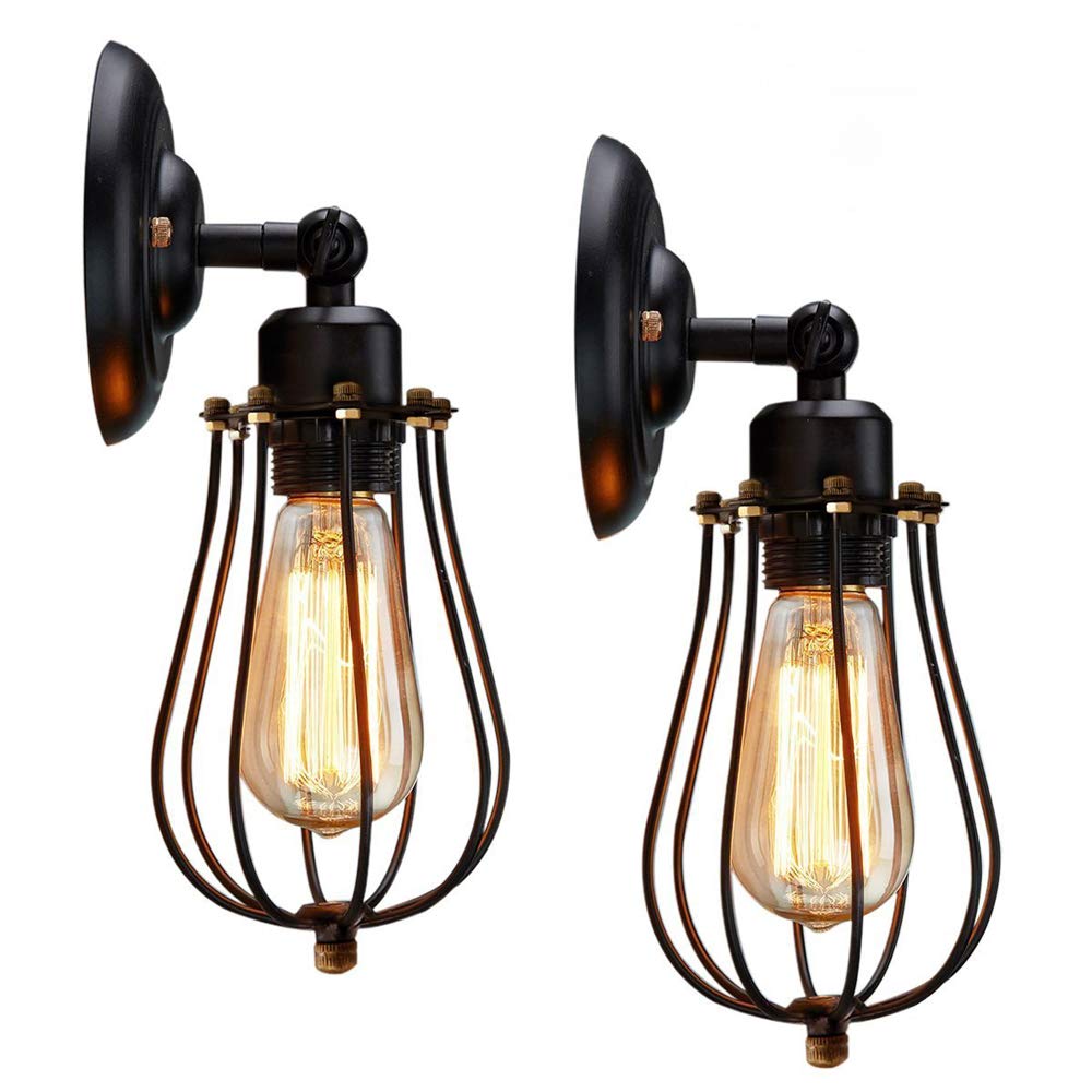SMWZFDDRetro Metal Wall Light Fixture Antique Mural Wall Light Cage Finish of Industrial Supensions Light Fixture Ceiling Light Lumiere Vintage Edison Lamp Socket E27