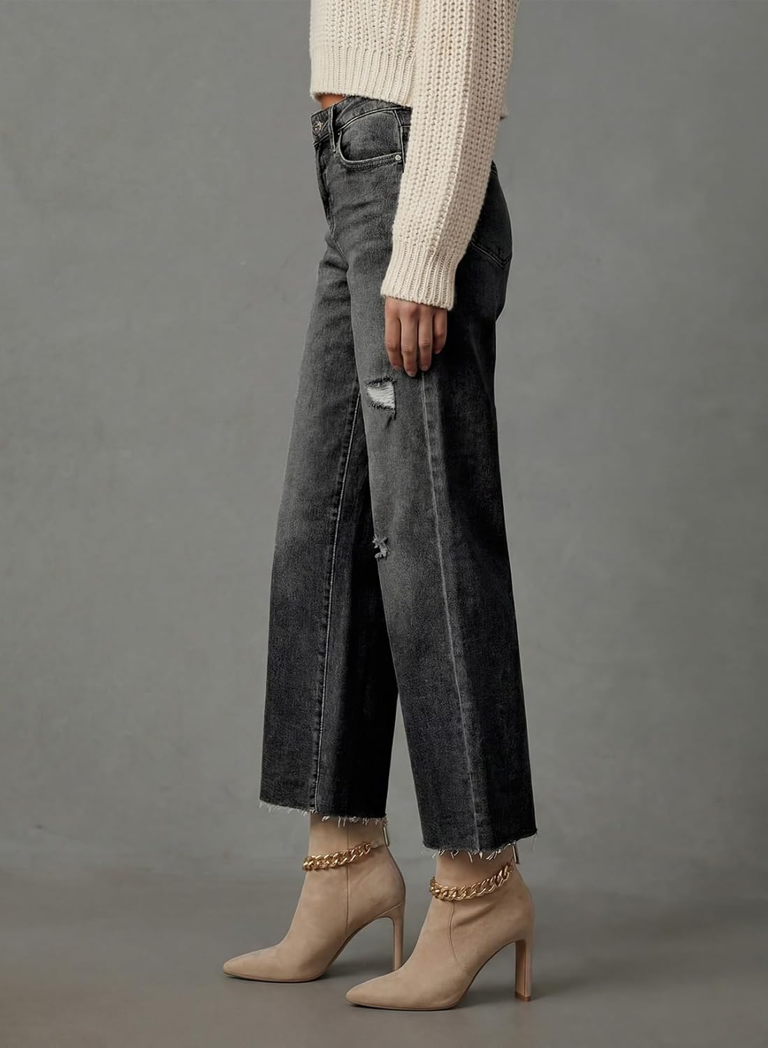 Dokotoo Womens High Waist Baggy Jeans Wide Leg Casual Petite 2026 8 Points Length Stretch Denim Pants - Image 3