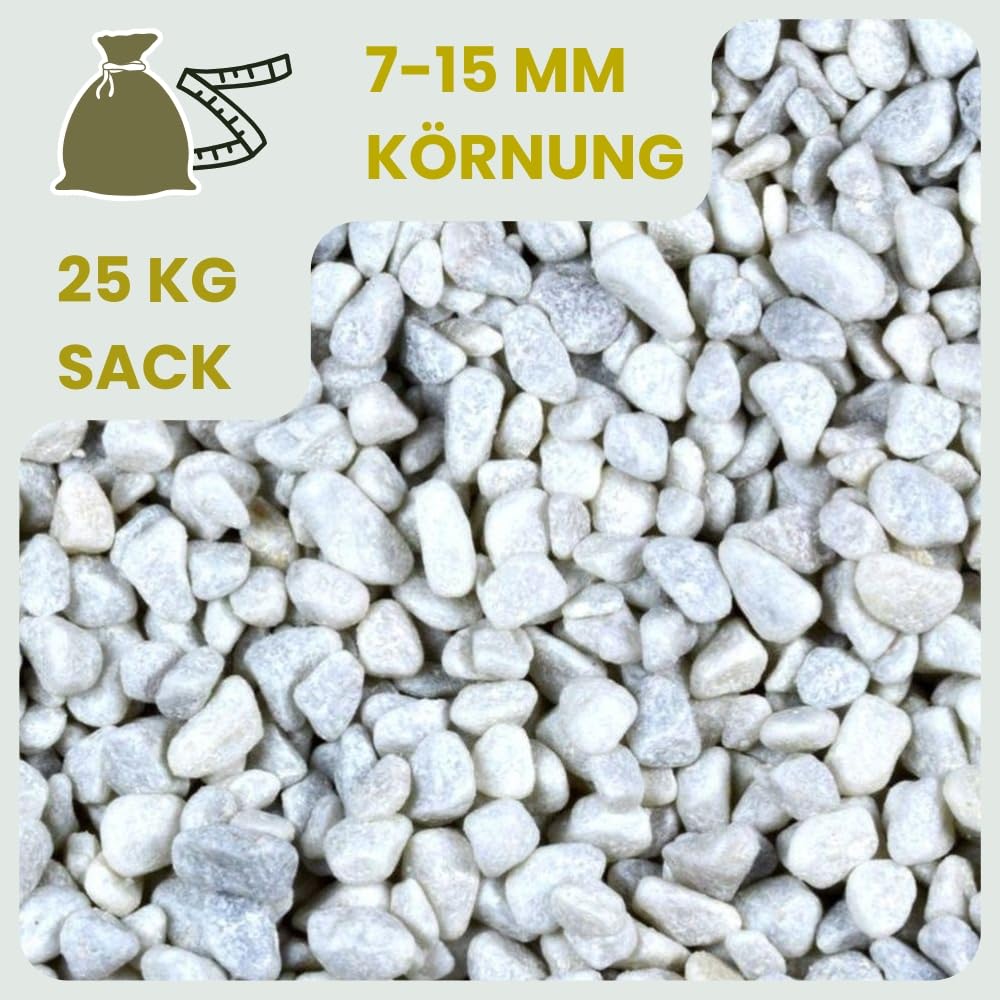 Kieselsteine Garten Zierkies Weiß 7-15 mm 25 kg Aquarium Kies Carrara Marmorkies Dekostein Weiße Kieselsteine Zierstein Marmor Kies Weiß Gabionen Steine