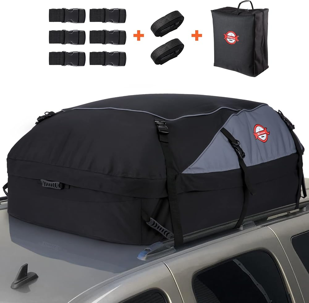 Sailnovo Sailnovo Sac de toit souple pliable 580L (20 cubes) pour voitures avec/sans barres, 6+6 sangles renforcées et sac de transport