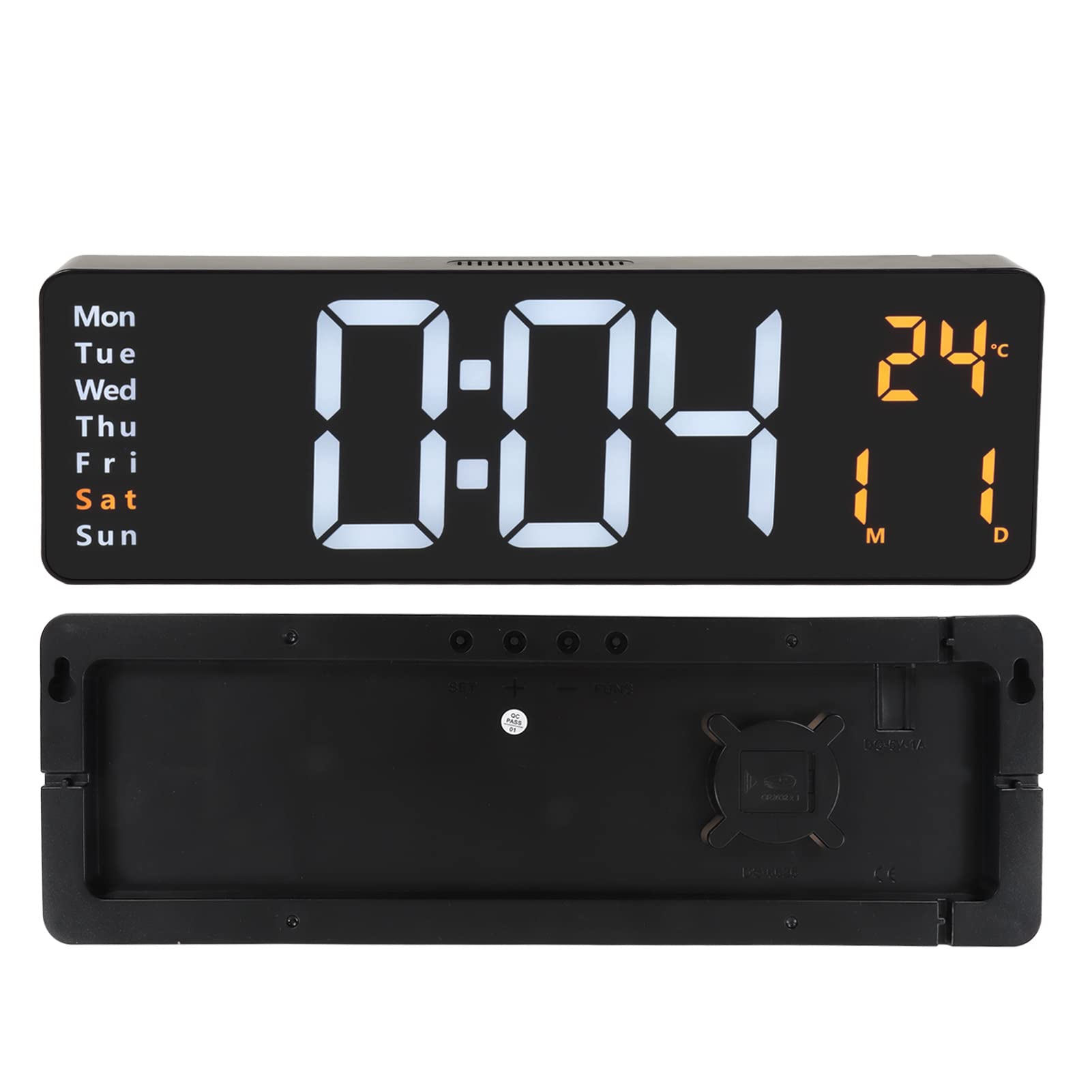 Ejoyous Orologio Digitale da Parete ABS LED Ampio Display 39 X 13 X 3,2 Cm con Telecomando 10 Livelli di luminosità Data Temperatura Timer Allarme per Palestra Ufficio Negozio Garage