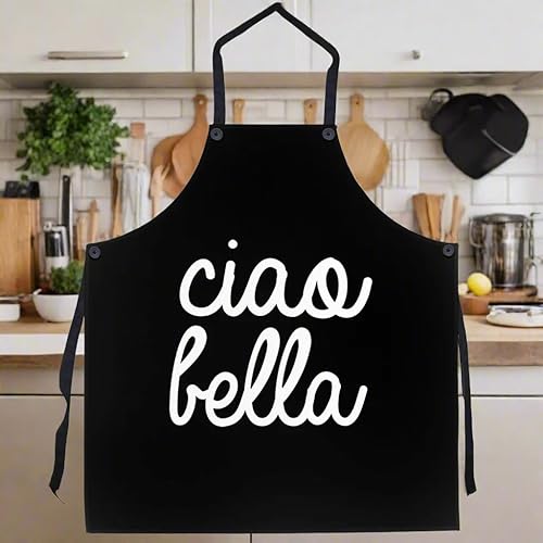 Miniatura 5 de P.S. I Love Italy Ciao Bella - Delantal negro con temática italiana, delantales con pechera para hombres y mujeres