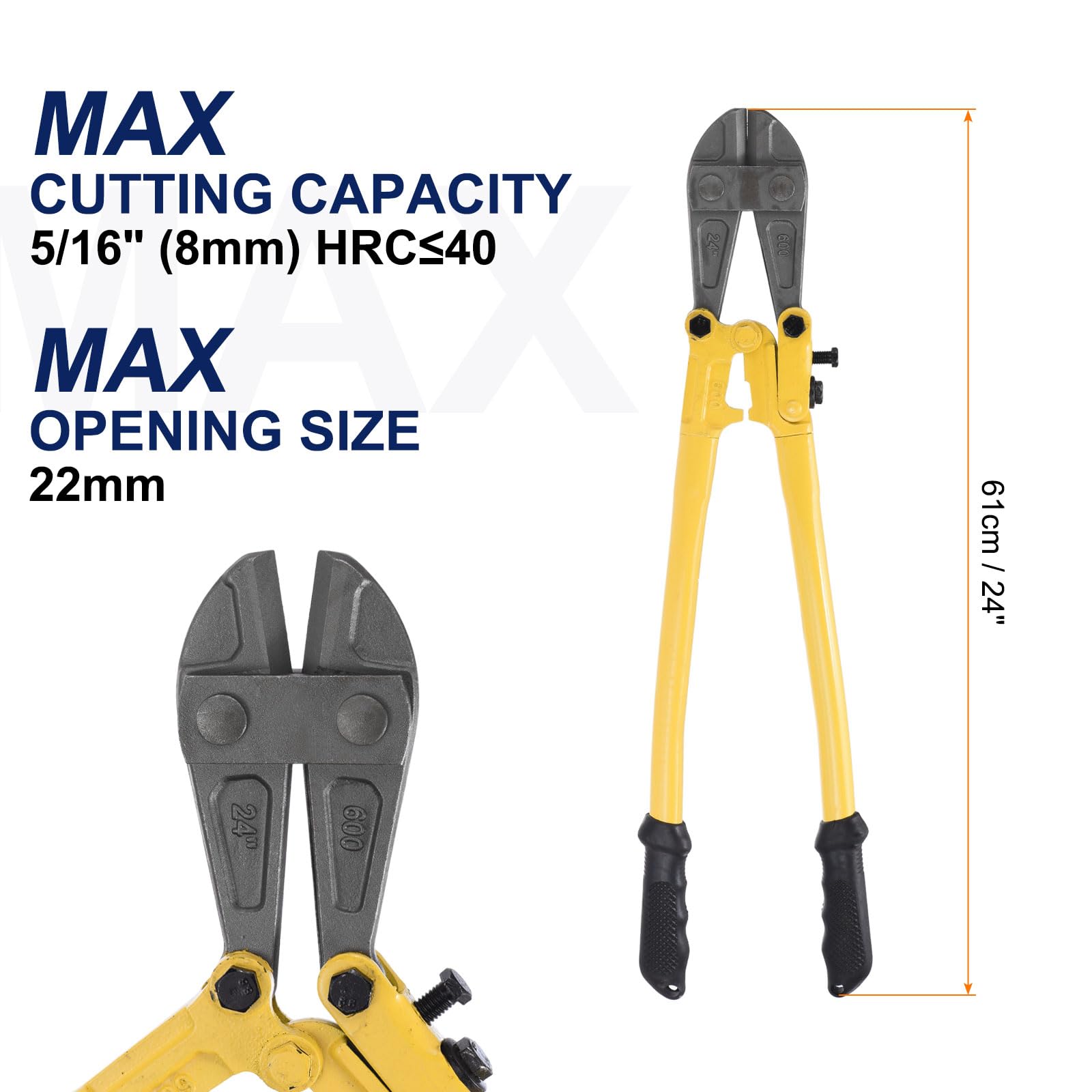 sourcing map Cortador de pernos resistente de 24 pulgadas, cortador de acero de aleación Cr-V, mango bimaterial para herramienta de corte de tornillos de valla de alambre