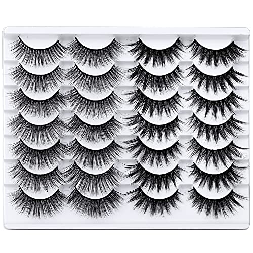 Newcally False Eyelashes Fluffy Long Fake Eyelashes Dramatic Cat Eye 2 Styles Mixed Faux Mink Lashes 14 Pairs Pack Wispy Crossed Handmade Eye Lashes
