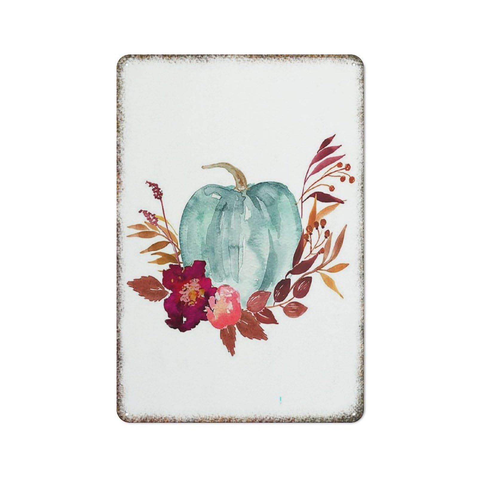 Blue Floral Pumpkin Fall Farmhouse Home Wall Art Decor 8x12 inch