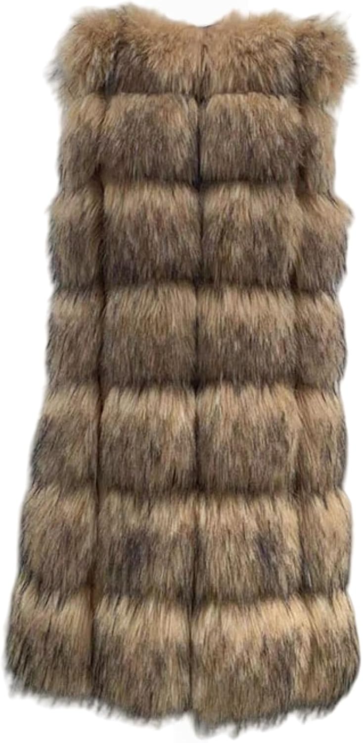 Shaggy Long Faux Fur Vests,Fluffy Waistcoat Sleeveless Jackets Coats Outwear Tops