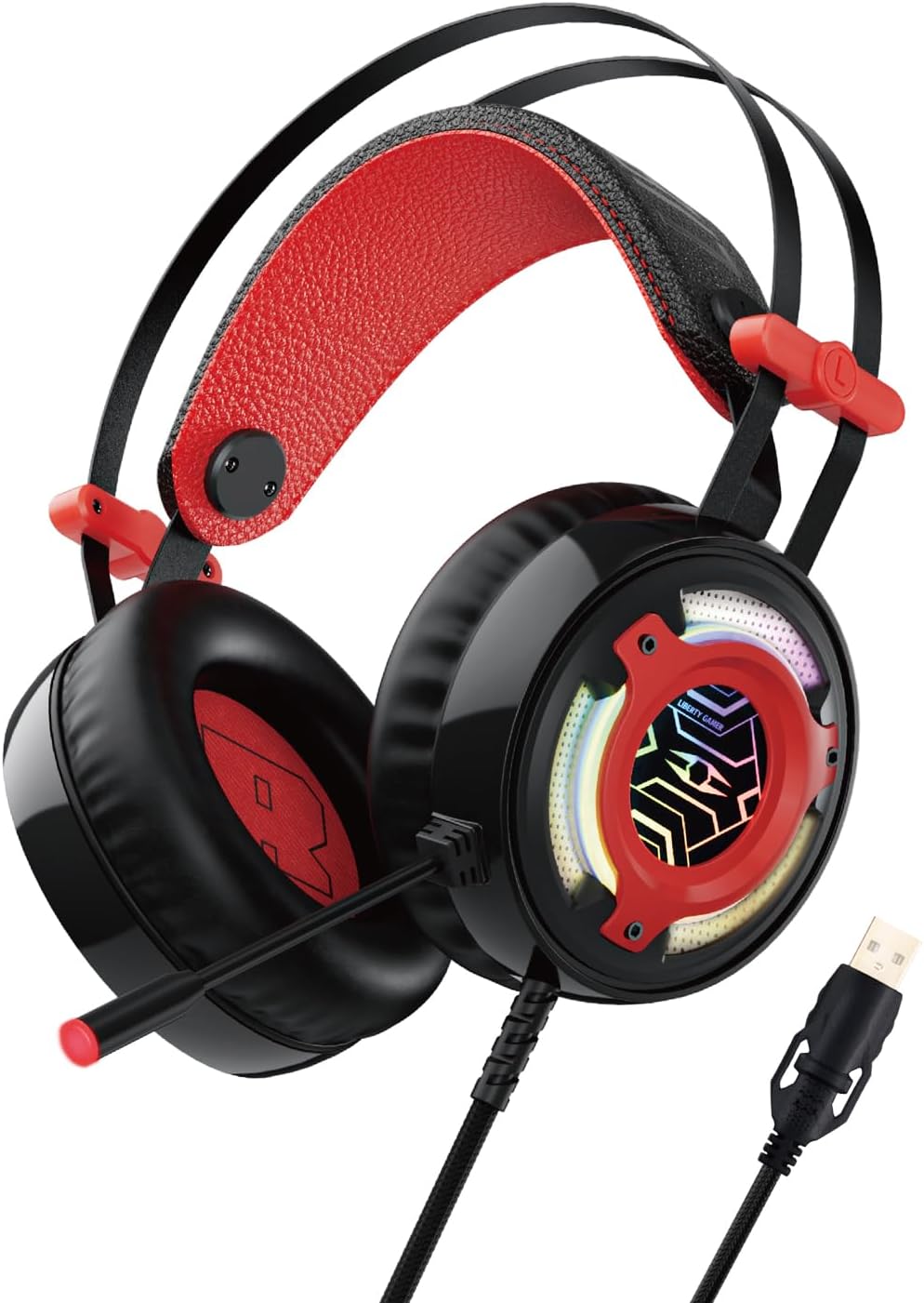 TAKSTAR USB Gaming Headphone for PC/MAC, 7.1 Stereo Surround Sound Over-Ear Computer Laptop Headset with Mic, Soft Skin-Friendly, 50MM NdFeB Driver, Noise Reduction, EQ Adjust, Suspension Headband