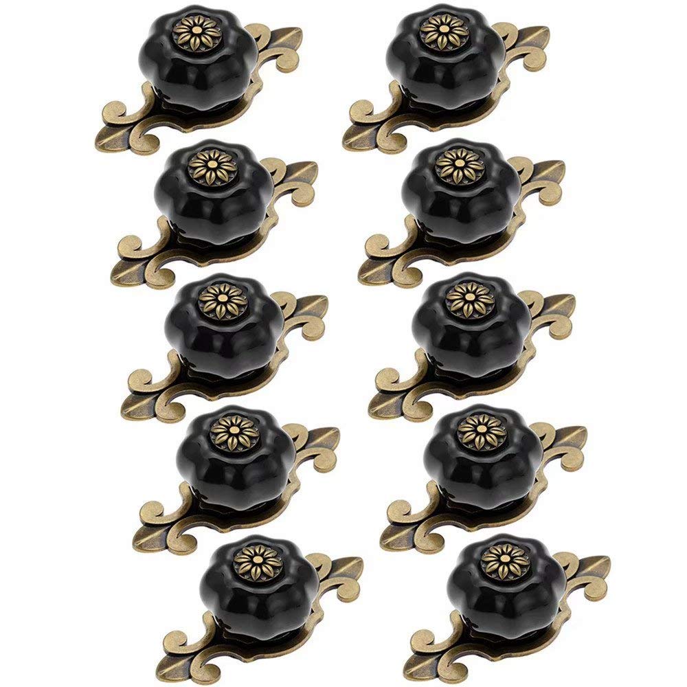 Boutons de porte d'armoire en céramique lot de 10 poignées noires et bronze rétro pour placard