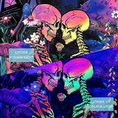 Gyw Blacklight Skull Tapestry Wall Hanging Plant Mushroom Tapestry For Bedroom Aesthetic Floral Decoration Wall Tapestry For Living (Skull, S：51Inx59In) #TOP2