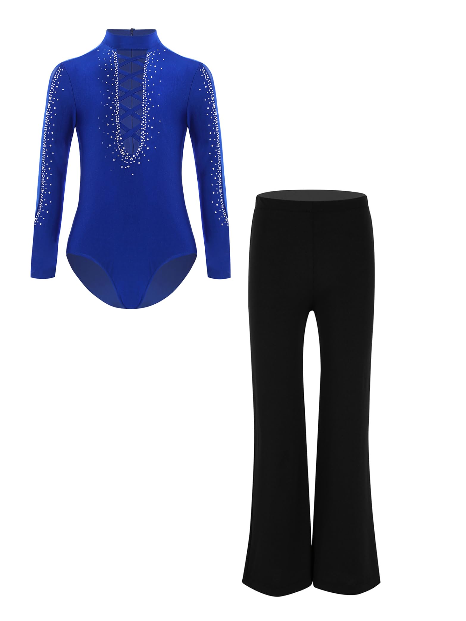 Vxuxlje Lateinischer Tanzanzug Für Jungen Langärmeliger Tanzanzug Strass Glitzer Body Latein Tanzhose Jazzpants