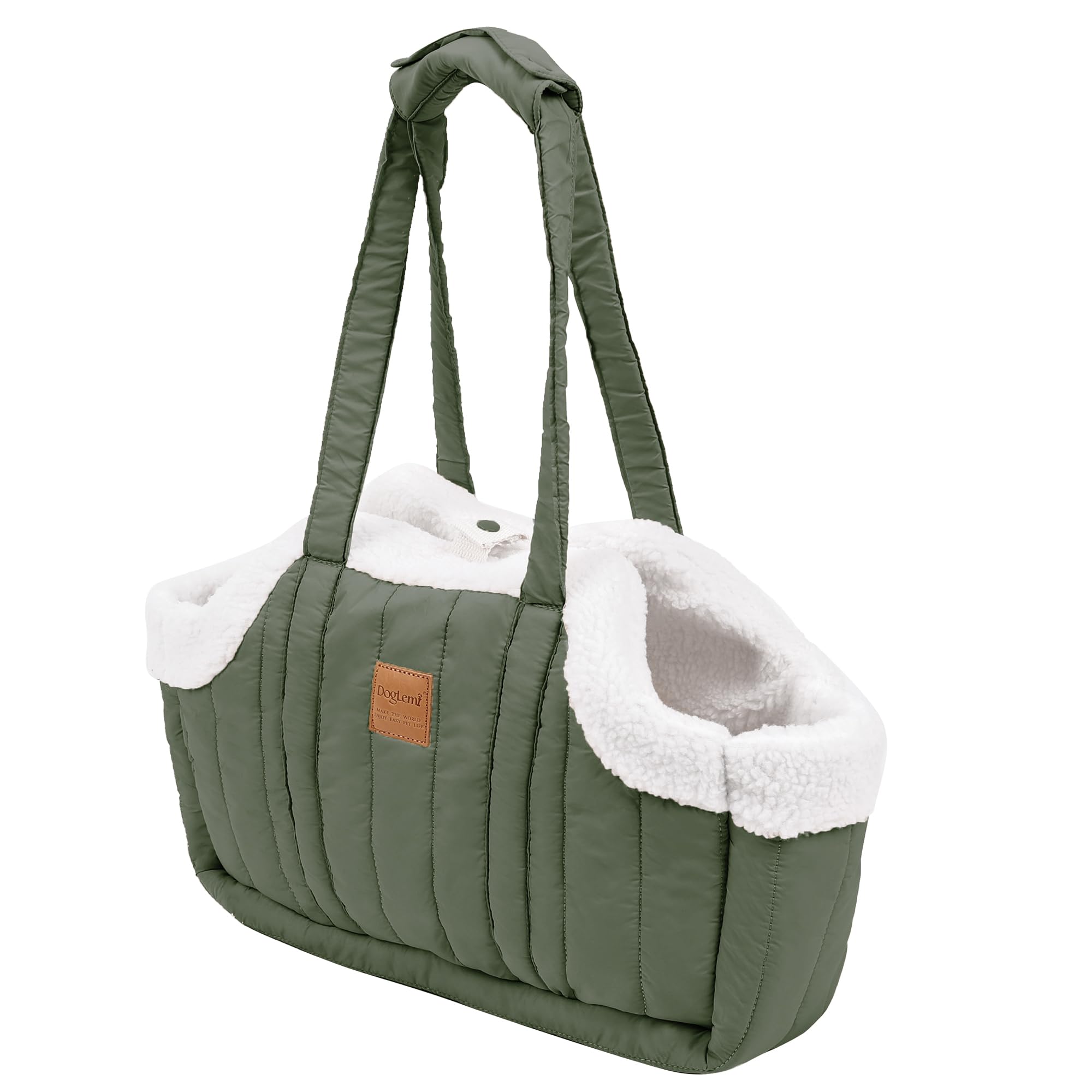 Duuclume Portable Large Capacity Cat Bag, Fleece Pet Dog Tote Carrier Purses,Waterproof Warm Travel Hands-Free Shoulder Handbag Fixed Hook for Small Dog Cat Outdoor (Green)