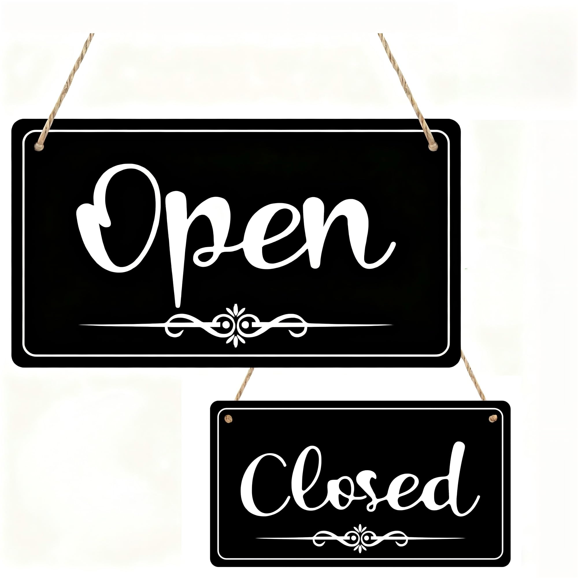 Open Closed Sign for Business, Wooden Hanging with Rope, 10x20cm Welcome for Shop Window Door, Cafe Restaurant Bar, Grey White Come on in We're Open Closed Sign (Black, 10 * 20CM+20CM)