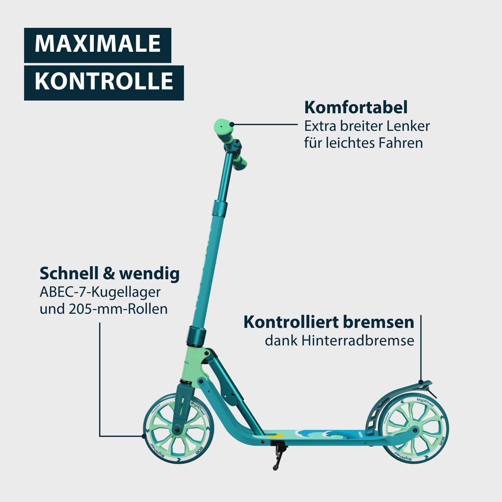 HUDORA BigWheel 205 Advanced Scooter - Daydream-Edition - für bis zu 100kg - Höhenverstellbarer & zusammenklappbarer Tretroller - Kick-Scooter für Kinder/Jugendliche & Erwachsene