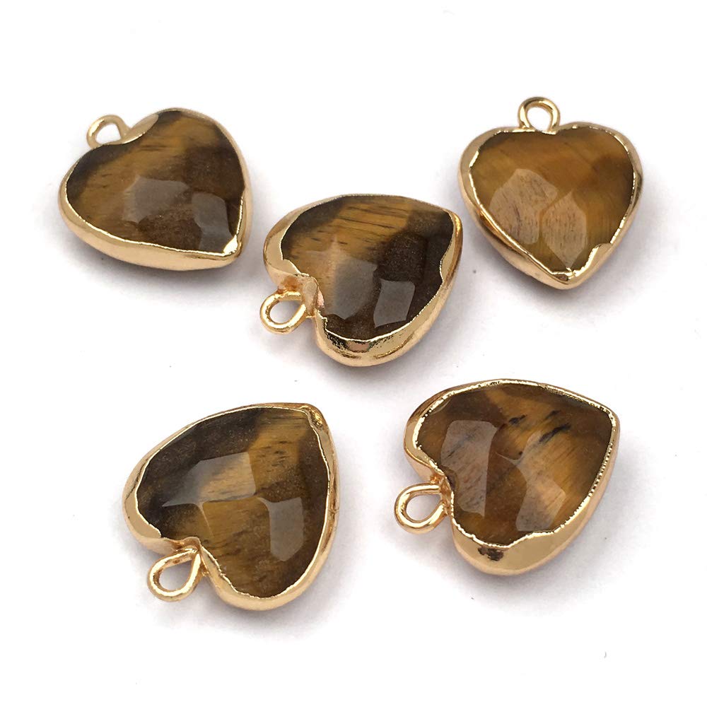 10Pcs Natural Stone Pendants Heart Shape Tiger Eye Stone Charms Healing Crystal Chakra Rock Accessories for Jewelry Making Necklace Bracelet