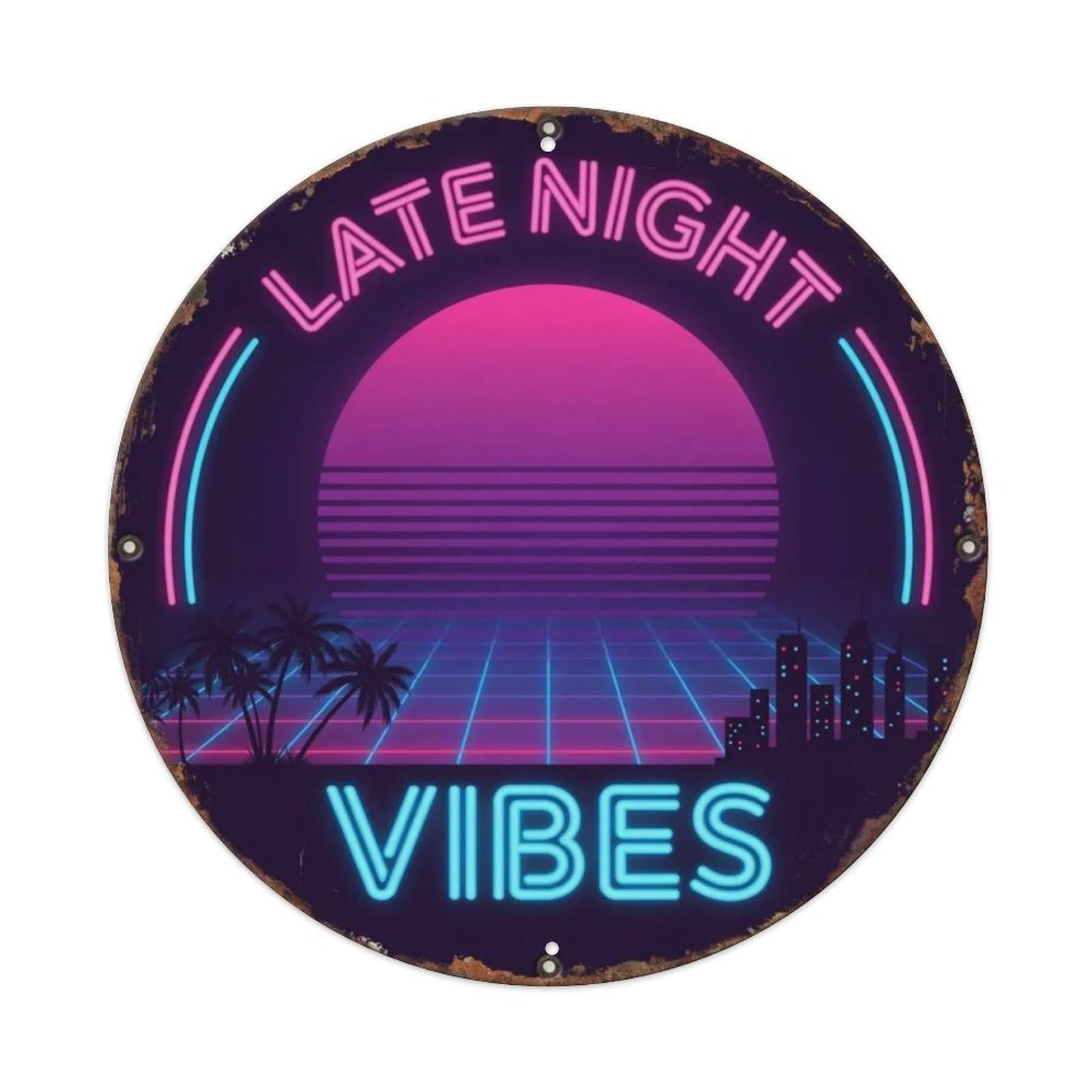 Late Night Vibes Dark Vaporwave Metal Tin Sign Plaque