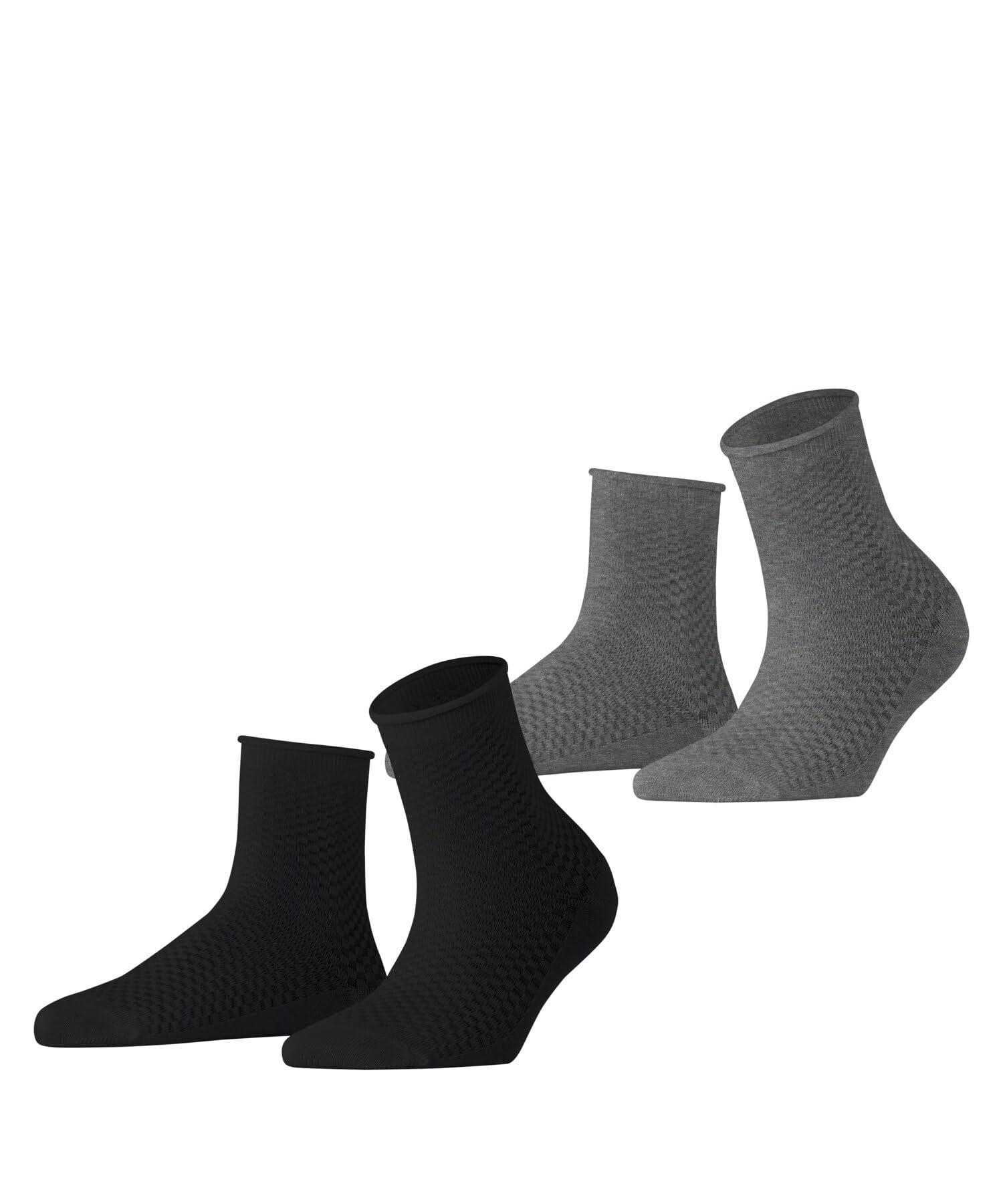 ESPRIT Damen Socken Fine Mesh Multipack W Sso Baumwolle einfarbig 2 Paar, Mehrfarbig Black Grey 0050, 35-38