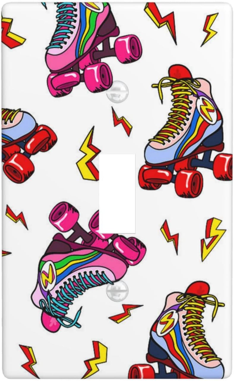 Single Toggle Switch Cover Plate, Color Roller Skates, Decorative Wall Plate for Light Switches, Standard Switchplate, 1-Gang Switch Electrical Cover Plates, Decor Outlet Covers for Home & Office