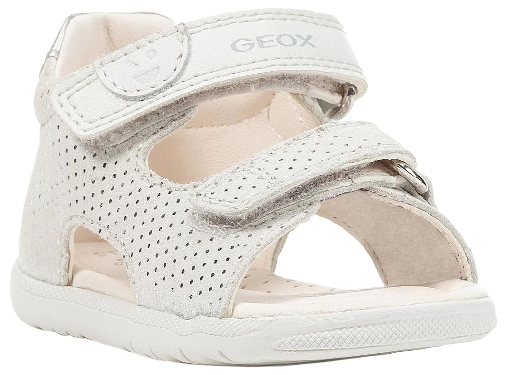 Geox Girls' B Macchia Gir Sandal, Off White Lt Silver, 7.5 UK