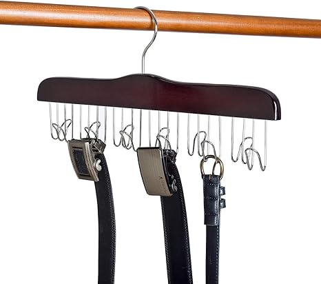 Amazon Co Jp Amber Homeベルトハンガー 木製 12本ベルト掛け ネクタイ 下着 キャミソール スカーフ クロゼット収納整理 360度フック回転式 チェリー色 1本組 ホーム キッチン
