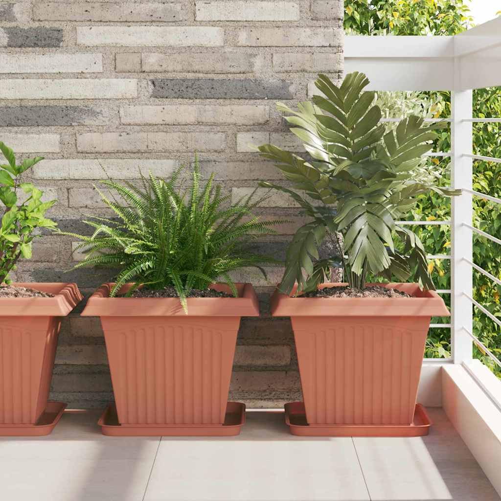6er Set Blumentöpfe Ziegelrot 38x38x30 cm Quadratische Pflanzentöpfe aus Kunststoff für Außen und Innen Große Pflanzkübel mit Entwässerungslöchern für Garten Balkon Terrasse