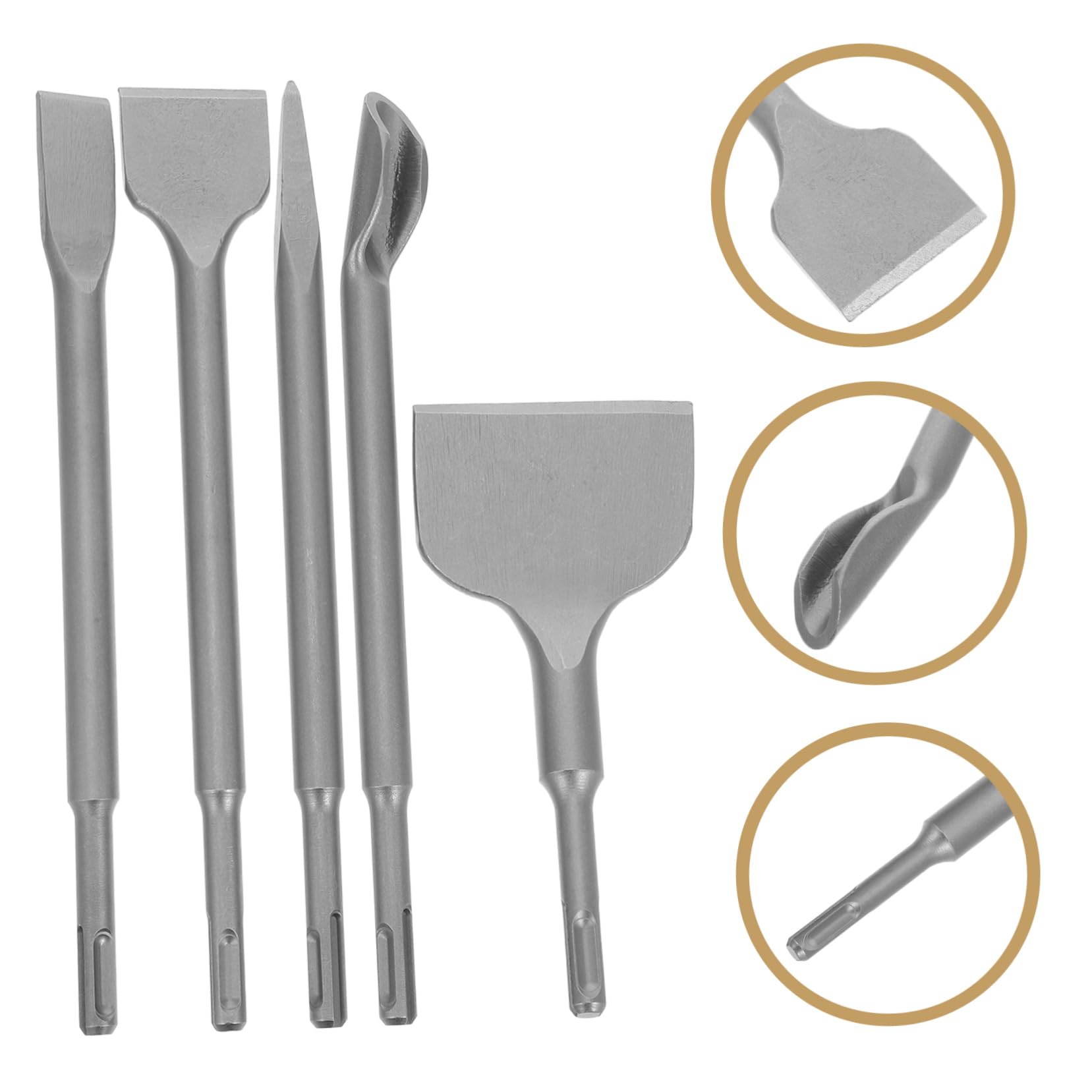 Set di Scalpelli per Cemento da 5 Pezzi in Acciaio Cromato | Mattoni e Cemento, Include Punta Larga, Piatta, Appuntita e U, Uso in Ristrutturazione Domestica