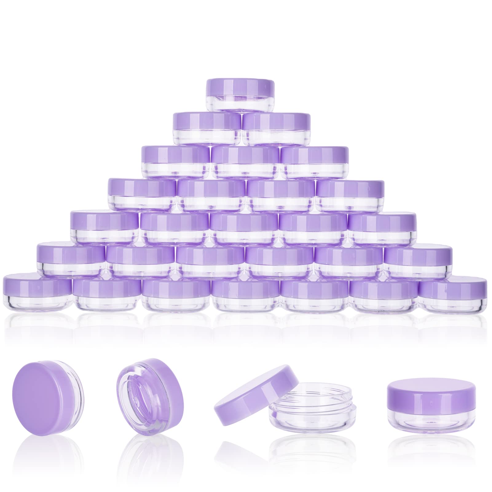 3 Gram Sample Containers With Lids, 50 Count Tiny Jars, Empty Lip Balm, Mini Cosmetic Makeup Travel Containers With Labels, Mini Disposable Spatulas