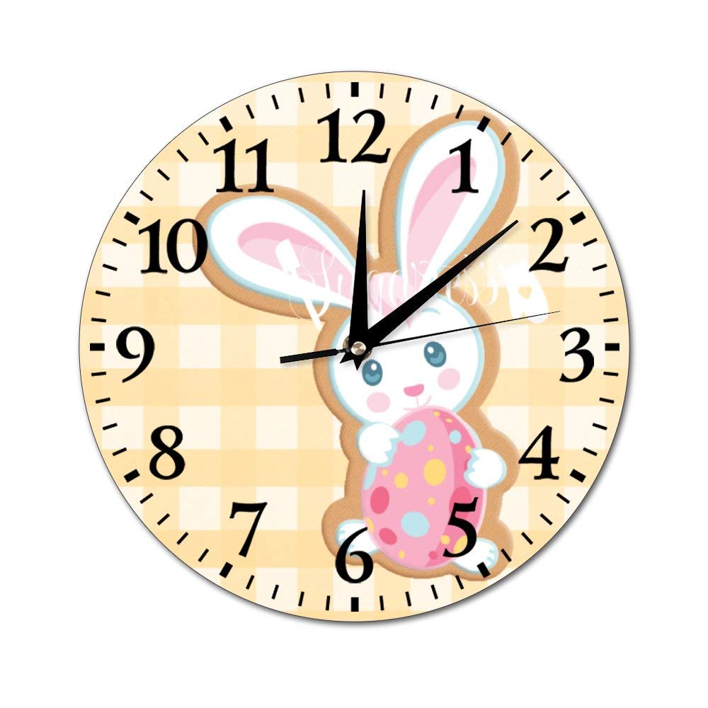 Mesllings Wall Clocks Easter Rabbit (1) Round Glass Wall Clock, Wall Decor Clocks for Kitchen, Office, Retro Hanging Clock, Home Decor Accessories
