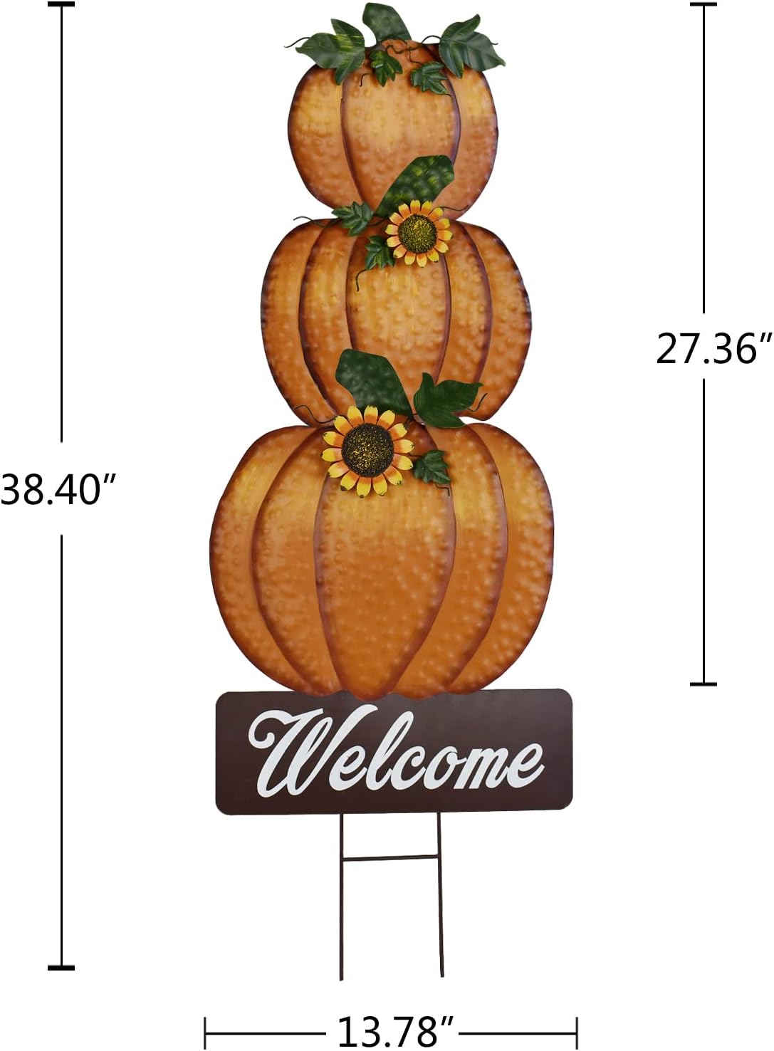 Morning View Pumpkin Garden Stakes Stacked Pumpkin Yard Sign Fall Decor Outdoor Metal Welcome Sign Autumn Yard Stake Art Pumpkins Lawn Ornament for Patio Porch Thanksgiving Halloween Harvest 38.4 Inch