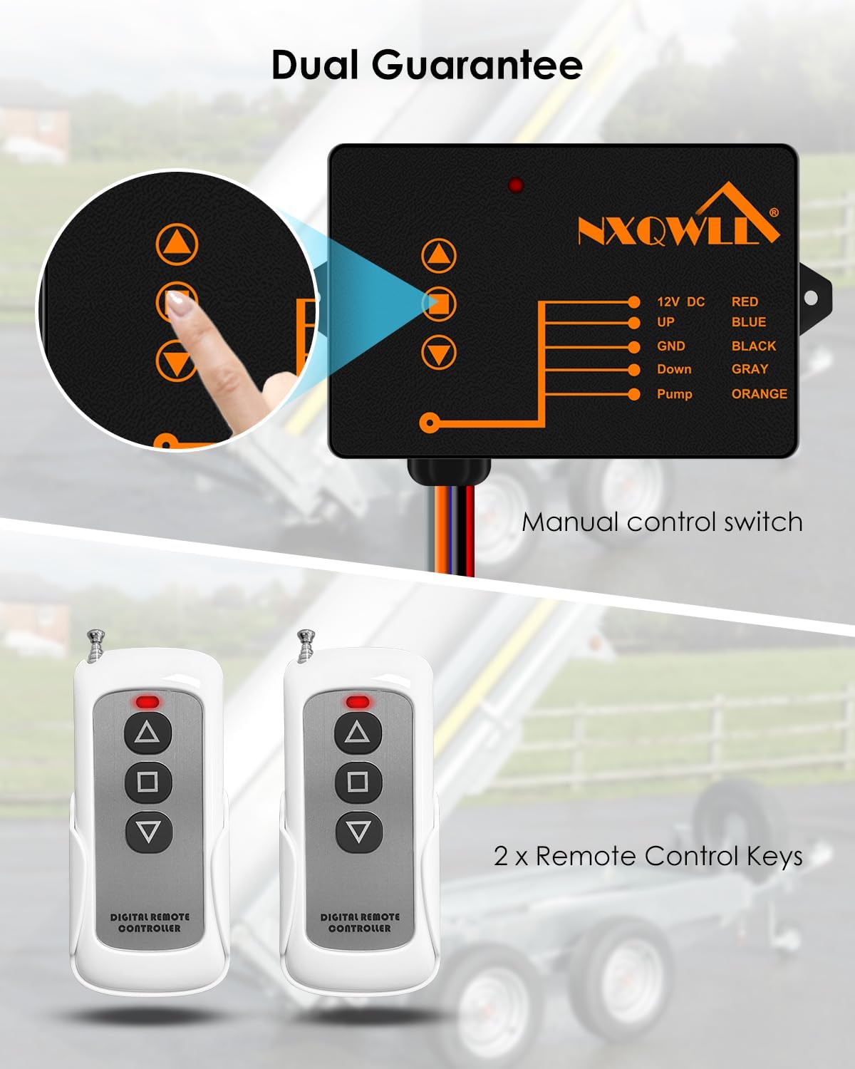 Wireless Dump Trailer Controller for 3-Wire/4-Wire Hydraulic Trailer Controller, Waterproof Wireless Remote Control 328ft/100m Remote Control Range