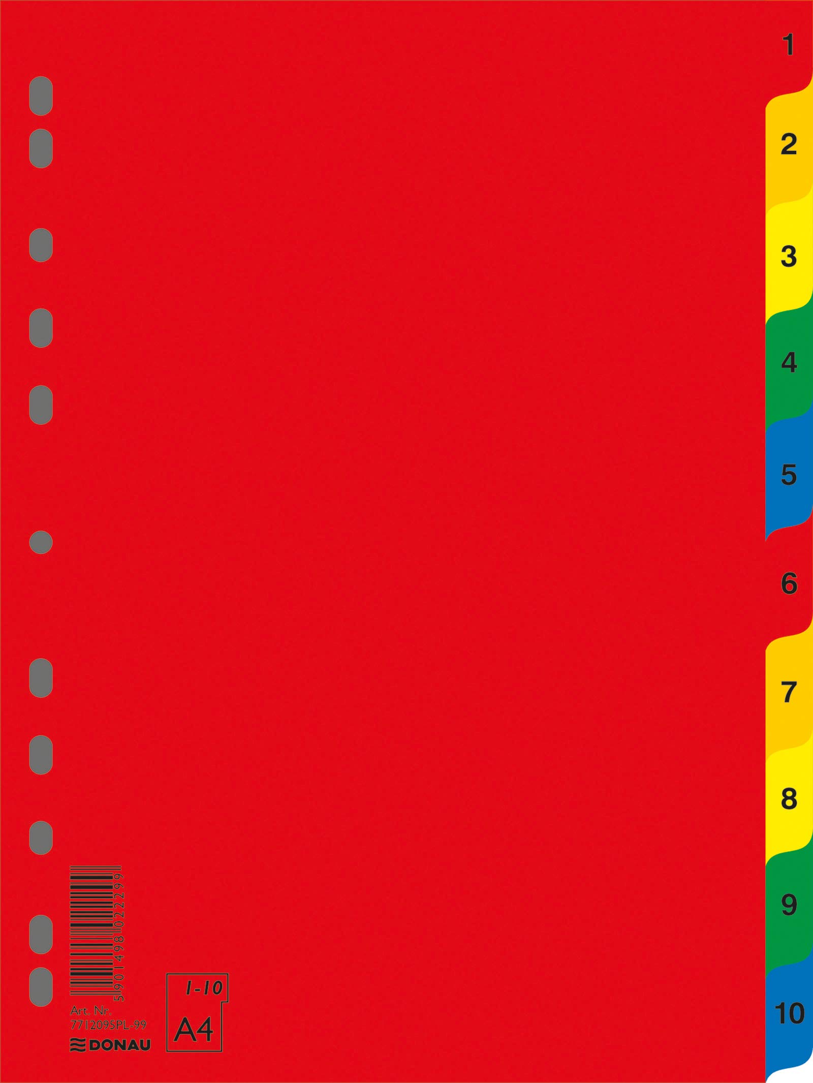 Dividers DONAU PP A4 230x297mm 1-10 10 Sheets Assorted Colours/Document Archiving/Type-A4 / Kind-No Description Card/Index-10-I/Material-PP/Colour-Assorted Colours/Format-A4