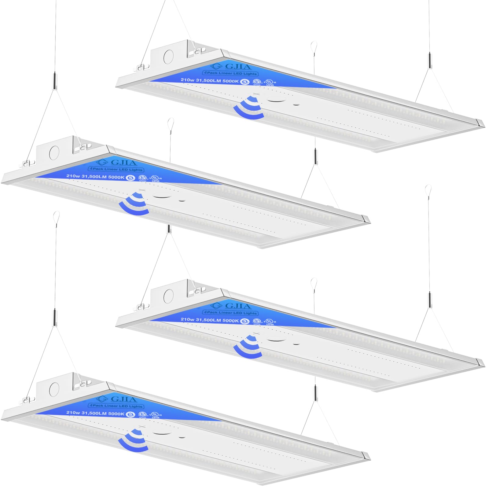 LED Linear High Bay LED Shop Lights, 4-Pack 210W 31500LM 0-10V Dimmable 5000K Daylight, Adjustable High Bay LED Shop Lights Lighting Fixtures for Garage Warehouse Workshop, DLC