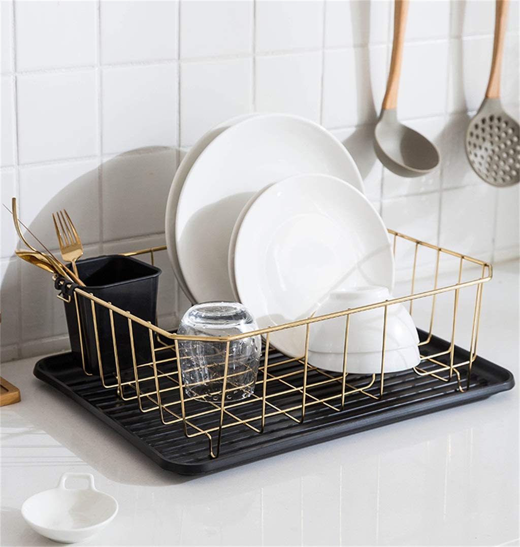 Dish Drying Rack Rostfreie Küche Metall Regale Abtropfgestell Abtropfgestell Rack Abnehmbare Besteckhalter, Gold - 41,5 × 31,5 × 12,5 cm