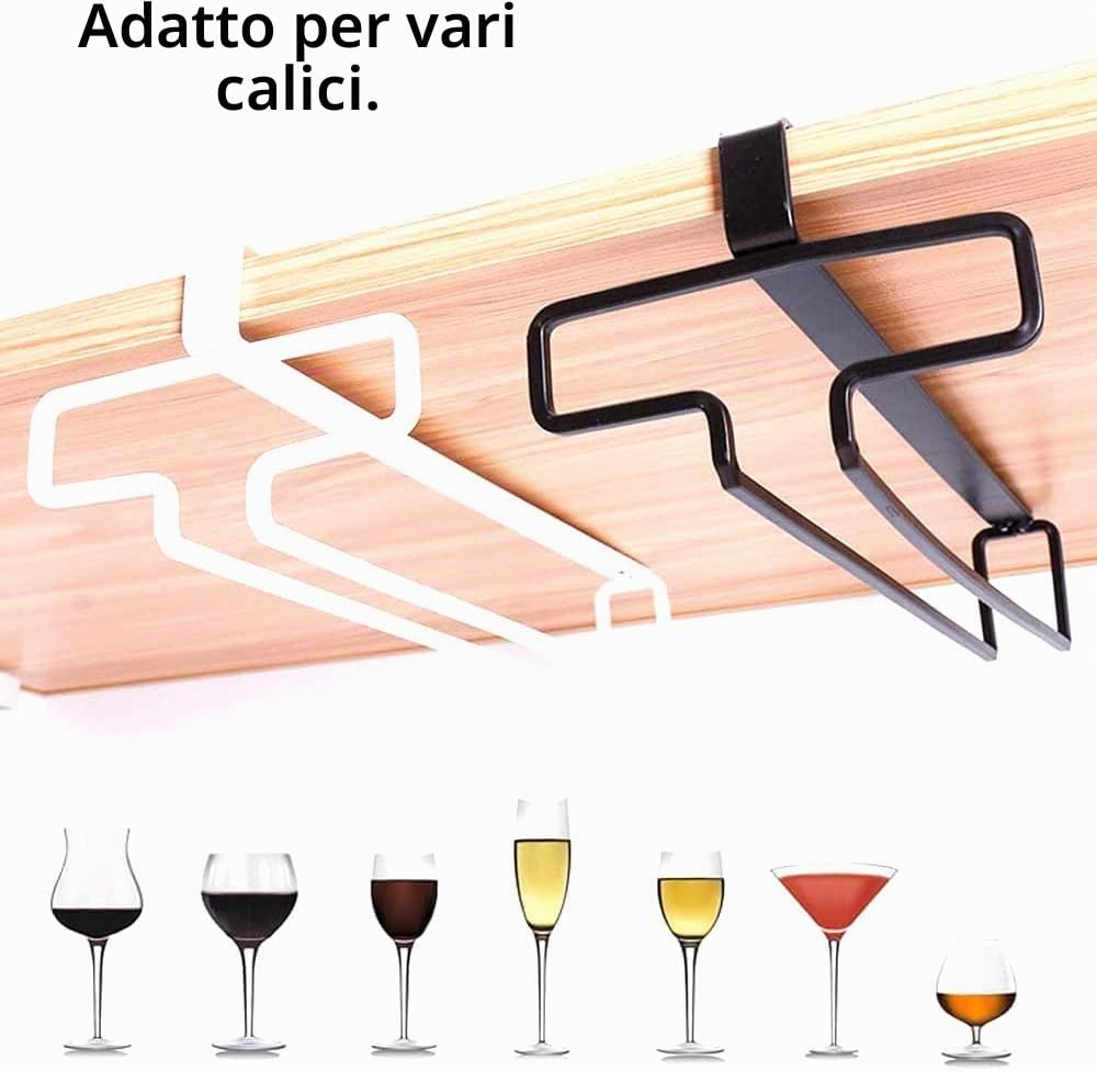 3 Pezzi Porta Bicchieri Sospesi, Wine Glass Rack Supporto Per Bicchieri A Calice Portabicchieri Sospeso Porta Calici Sottopensile per Calici Senza Foratura, Bar Ristorante Cucina, Bianco