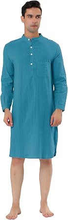 Lars Amadeus Mens Henley Nightshirt Casual Long Sleeve Banded Collar