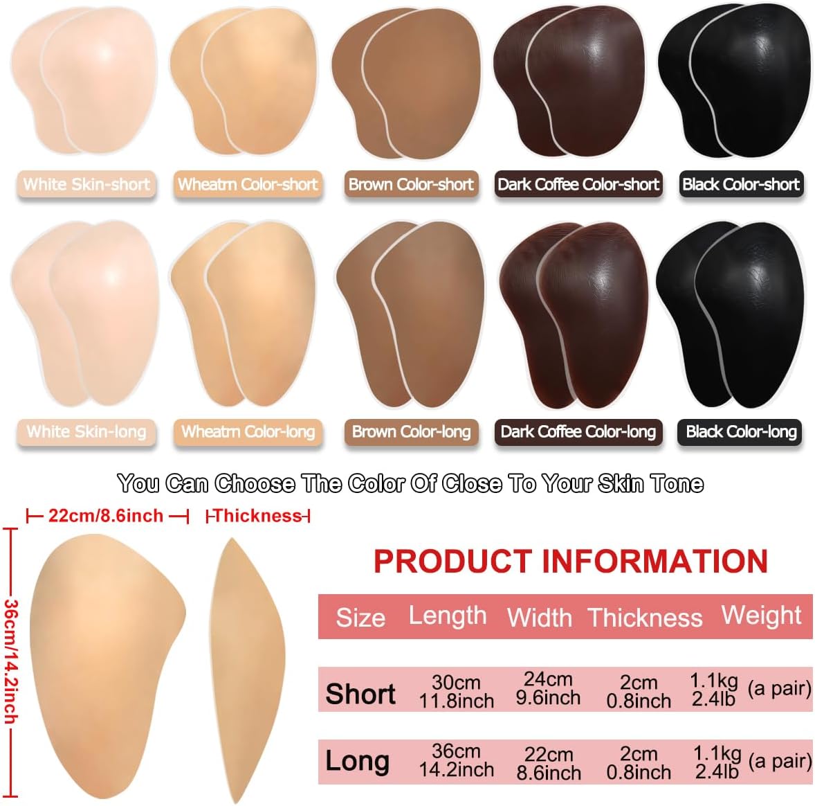 2Pcs Adhesive Silicone Hip Pads for Women Sticky Silicone Butt Pads Hip Enhancer Pads for an Instant Hourglass Figure