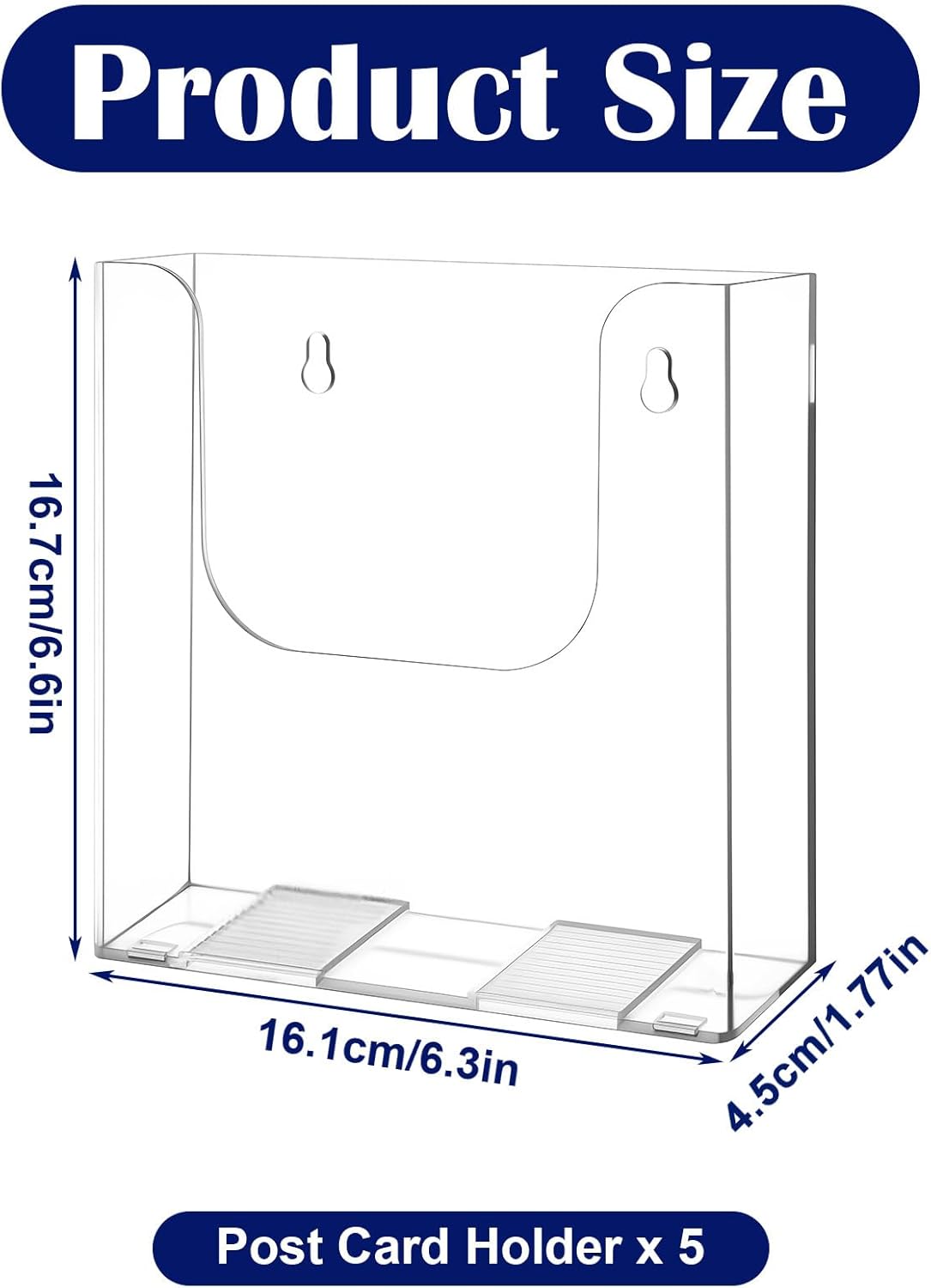 MAQUITA 5 Pack Post Card Holder Display Stand, 6.7 x 6.3 Inch Wall Mount Index Clear Acrylic Literature Organizer Small Brochure Hanging Pamphlet Holder for Wall Flyer Magazine File Display