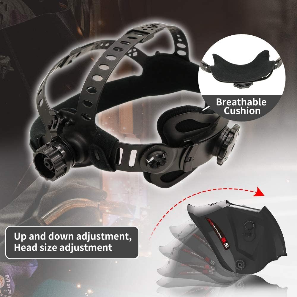 A clear view of the Monster & Master Large Screen Welding Hood's adjustable headgear.