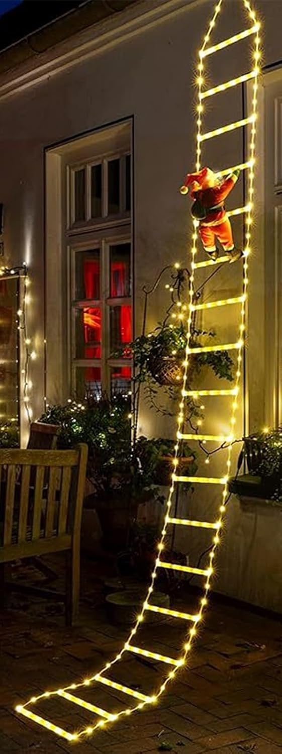 ガーデンライト ソーラーライト クリスマス 飾り 屋外 防水 はしごライト 梯子 サンタクロース LED 飾り USB+遥控器 ８つ