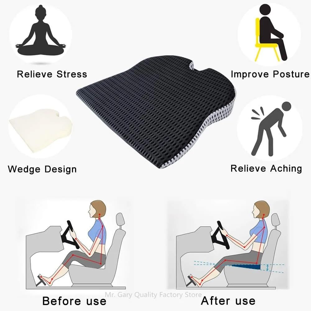 Cojín para coxis Cojin Antiescaras Cojín de asiento de cuña para coche, asiento del conductor, silla de oficina, sillas de ruedas, cojín de asiento de espuma viscoelástica, soporte ortopédico(Black)