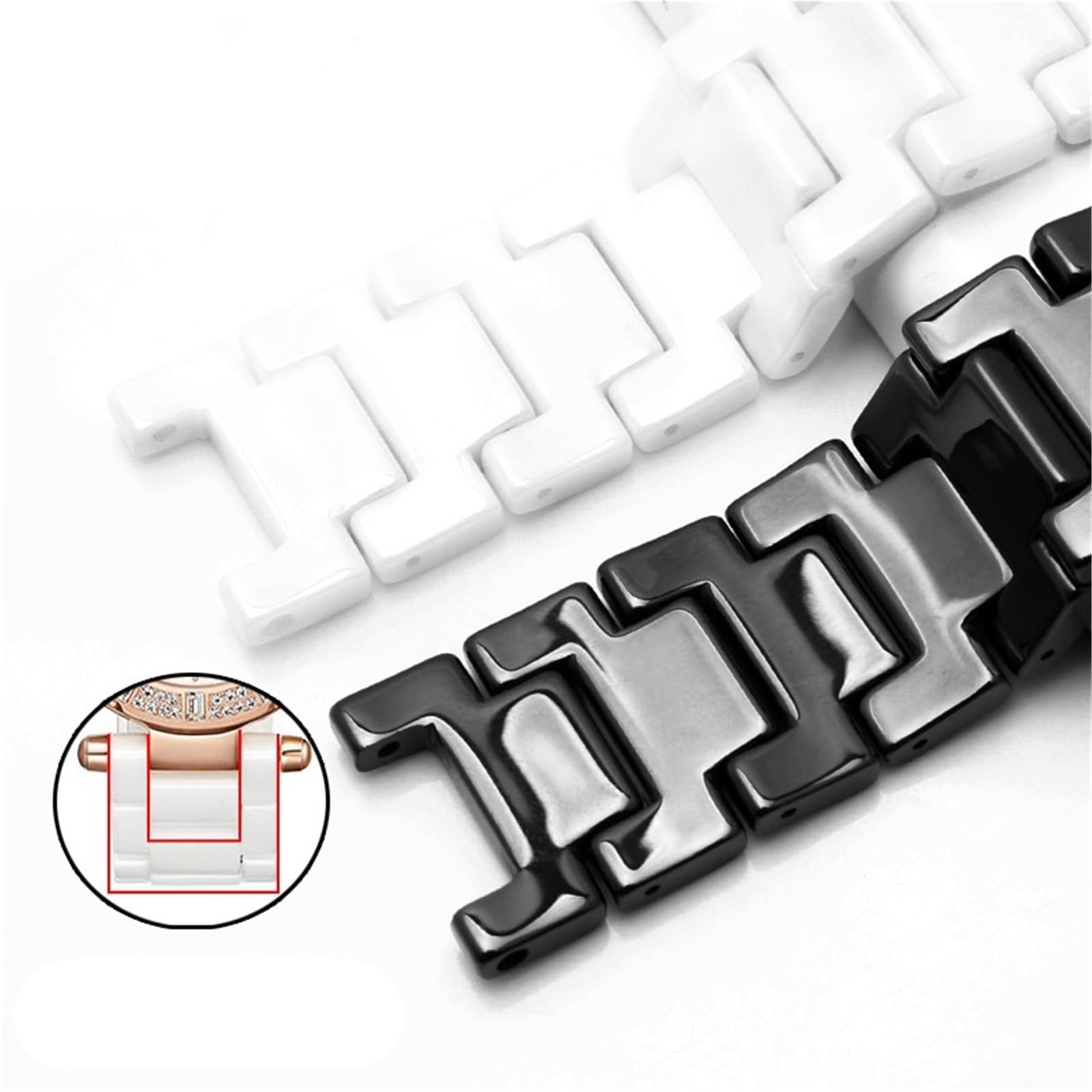 Correa de Reloj de cerámica cóncava de 20 x 11, 18 x 10 y 16 x 9 mm, Ideal para Hombres y Mujeres (Blanca, 20 mm)