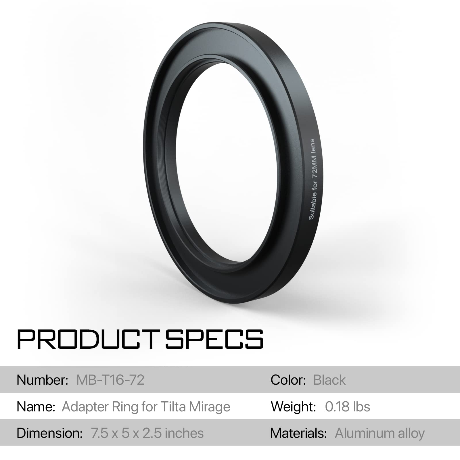 Tilta 72mm Objektivaufsätze Adapterring für MB-T16 Mirage Matte Box Kamera Objektivadapter MB-T16-72