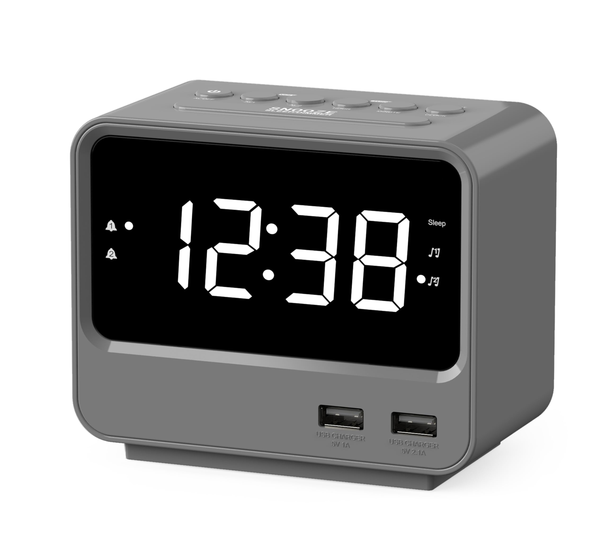 Radio-reloj Despertador para Dormitorios con Dos Puertos de Carga USB, Números Grandes con Brillo Ajustable, Radio FM Digital de Mesilla de Noche con Temporizador de Sueño, Volumen Ajustable, A23G