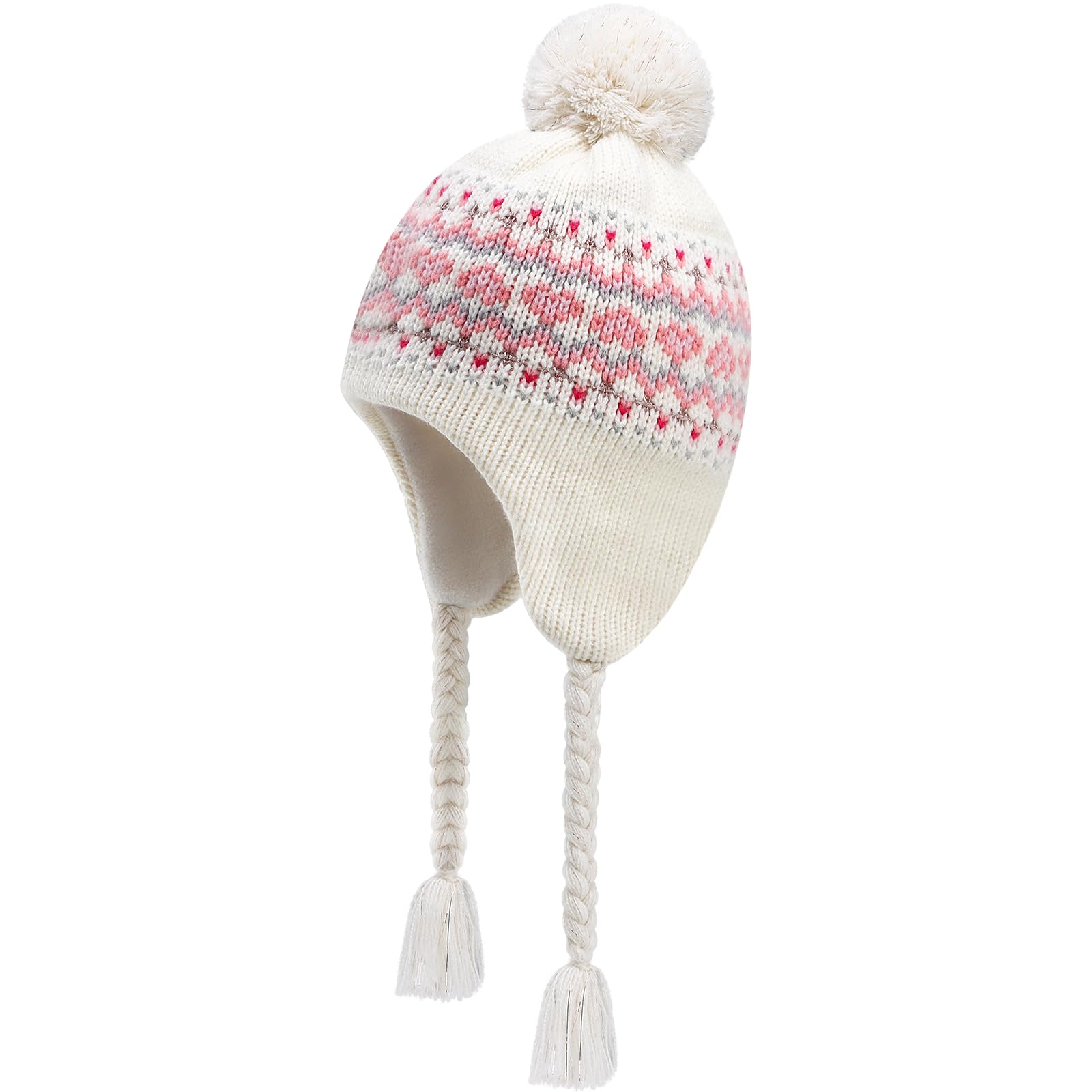 Gorro peruano de invierno con solapa para las orejas, forro polar, gorro de punto con pompón para niñas de 3 a 10 años