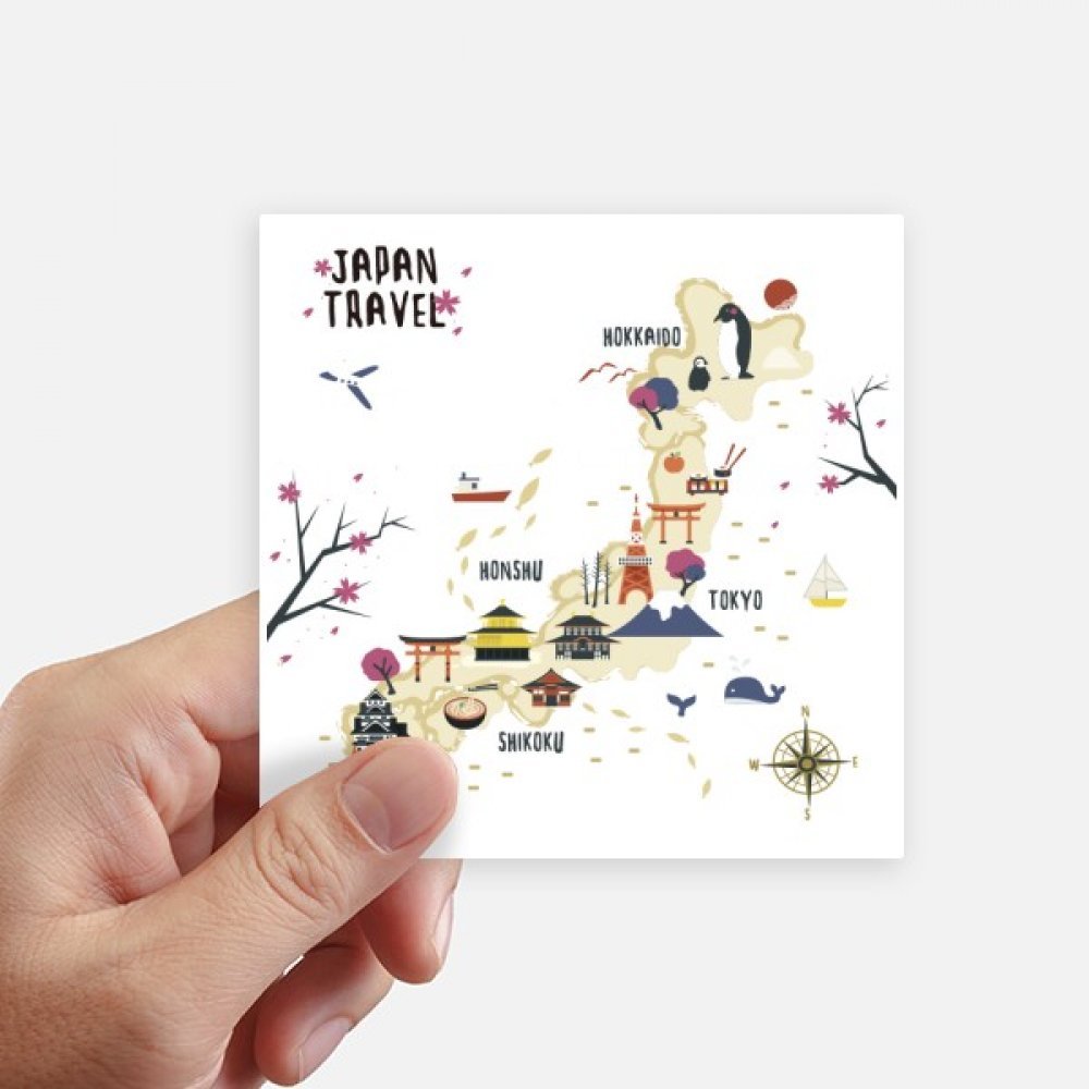 Autocollant carte japonaise 10cm de voyage, decal multicolore pour mur et ordinateur portable 8Pcs