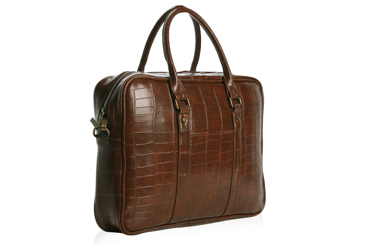 Unisex Brogues Stallion 15" Executive Laptop Briefcase Burgundy Crocodile Pattern Vegan Leather